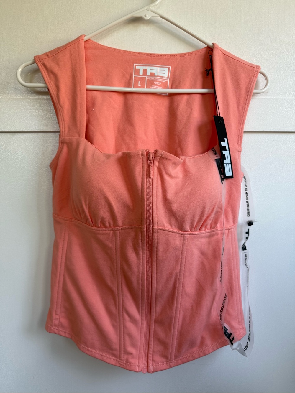 TA3 Pink Coral Corsety Square Neck Sleeveless Top Size Large Full Zip NWT - Picture 12 of 13